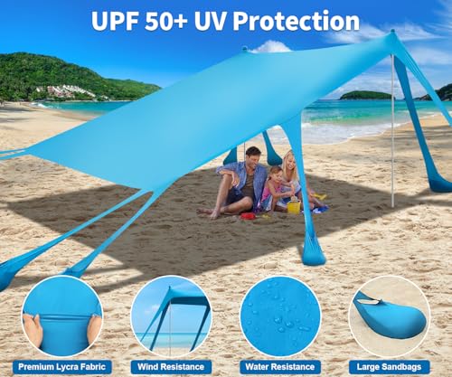 VVBE 13x10FT Beach Tent Sun Shelter UPF50+ Portable Canopy with Sandbags & Accessories