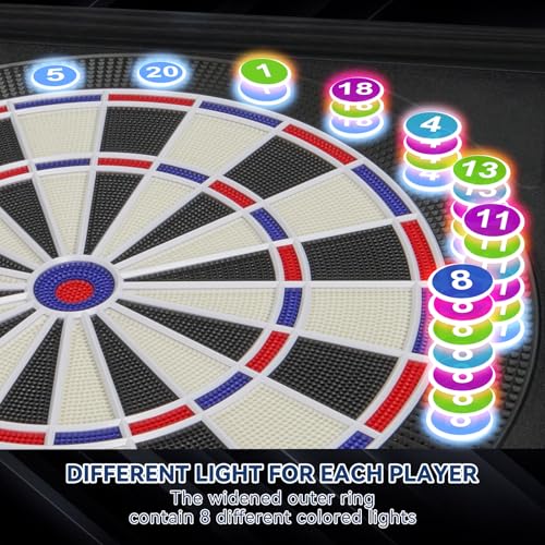 WIN.MAX Black Electronic Dart Board with Cabinet Set, 8-Player Color Light & Auto Scoring