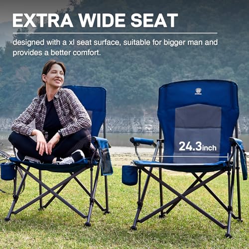 EVER ADVANCED Blue Oversized Folding Camping Chair - Heavy Duty Lawn Chair Supports Up to 500lbs