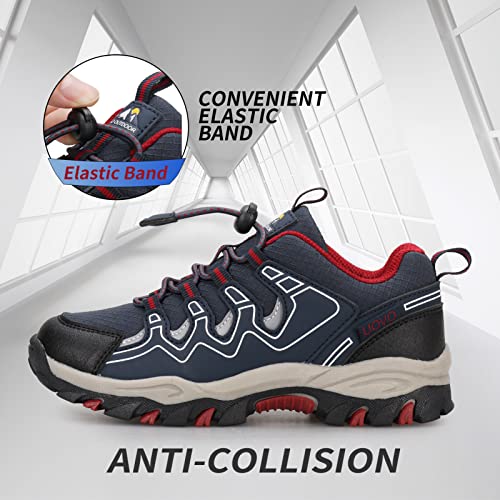 Kids Hiking Shoes Waterproof Slip-Resistant Outdoor Trekking Sneakers - Big Kid Navy Blue Red 3.5
