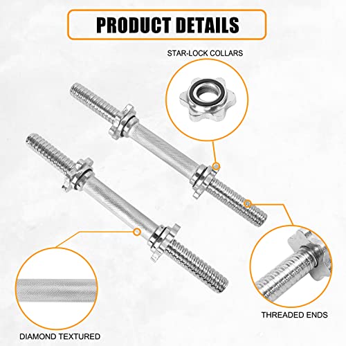 15.75 Inch Chrome Threaded Dumbbell Bar Handles - Adjustable Weightlifting Handles for Standard 1 Inch Plates, Pair