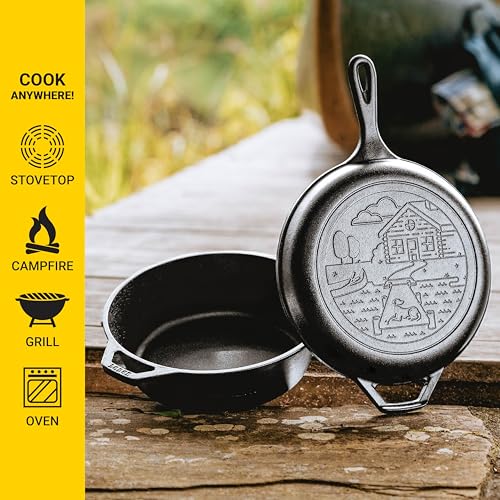 Lodge Wanderlust Series Cast Iron Combo Cooker 3.2 Quart – Versatile All-in-One Skillet & Griddle