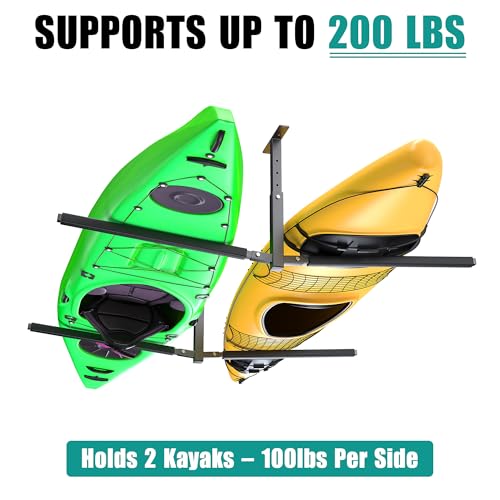 EVERHANGER 62-Inch Adjustable Ceiling Kayak Storage Rack for Garage - Supports 2 Kayaks