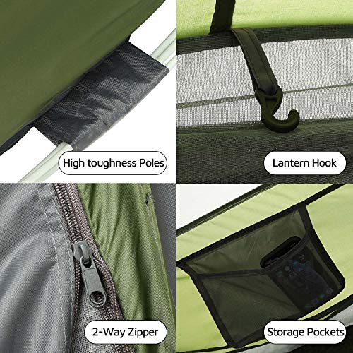 HUI LINGYANG Green 4-Person Pop-Up Camping Tent Waterproof Instant Setup