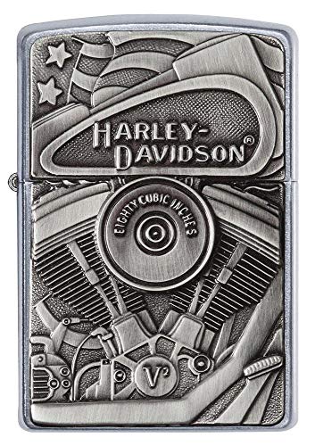 Zippo Harley-Davidson Windproof Chrome Pocket Lighter with Flag Emblem