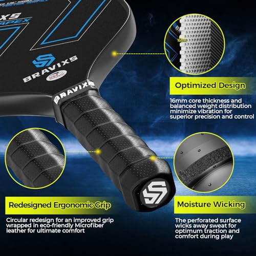 Blue Pickleball Paddles Set of 2 - USAPA Approved T700 Carbon Fiber Rackets with 4 Balls & Bag