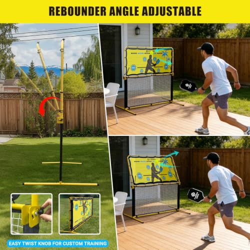 G-SQAURED Yellow 6x6FT Pickleball Rebounder & Net - Portable Adjustable Training