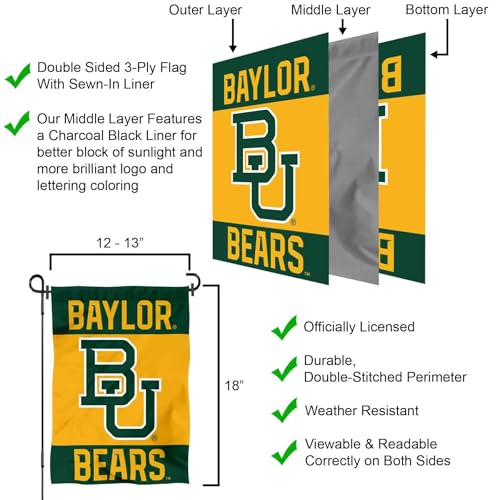 Baylor Bears Garden Flag Banner - 13x18 Inch Double-Sided Polyester