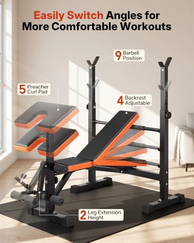 YOLEO All-in-One Weight Bench Set - Starter Edition, Adjustable Home Gym, 880-1980LBS