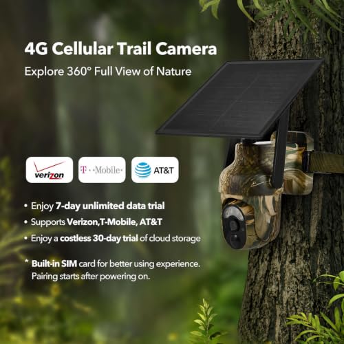 4G LTE Cellular Trail Camera with SIM Card, Solar Power, 2K Video, Remote Access - Pack of 1