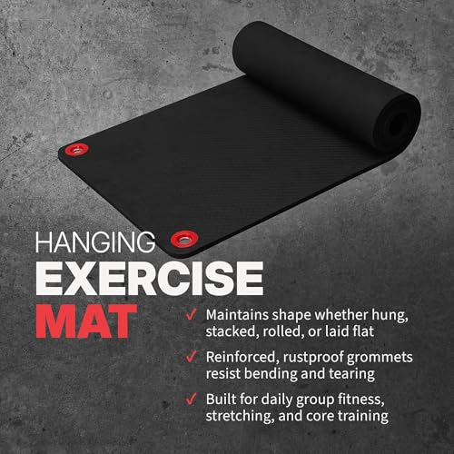 SPRI 71-Inch Black Hanging Exercise Mat for Gyms & Fitness Studios, Thick Foam Workout Mat with Grommets