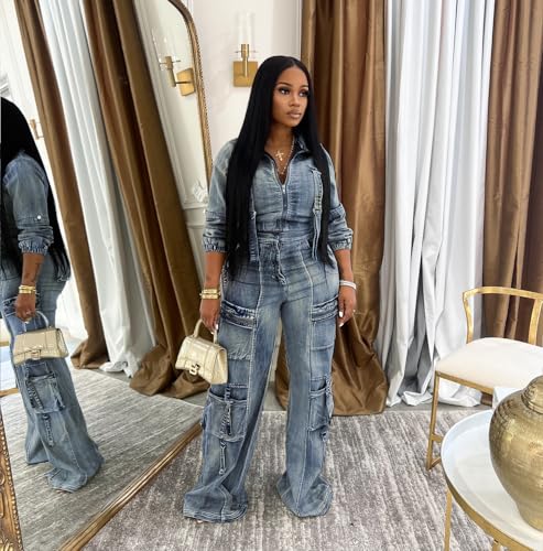 Molilove Women's Blue Cropped Denim Two-Piece Set X-Large
