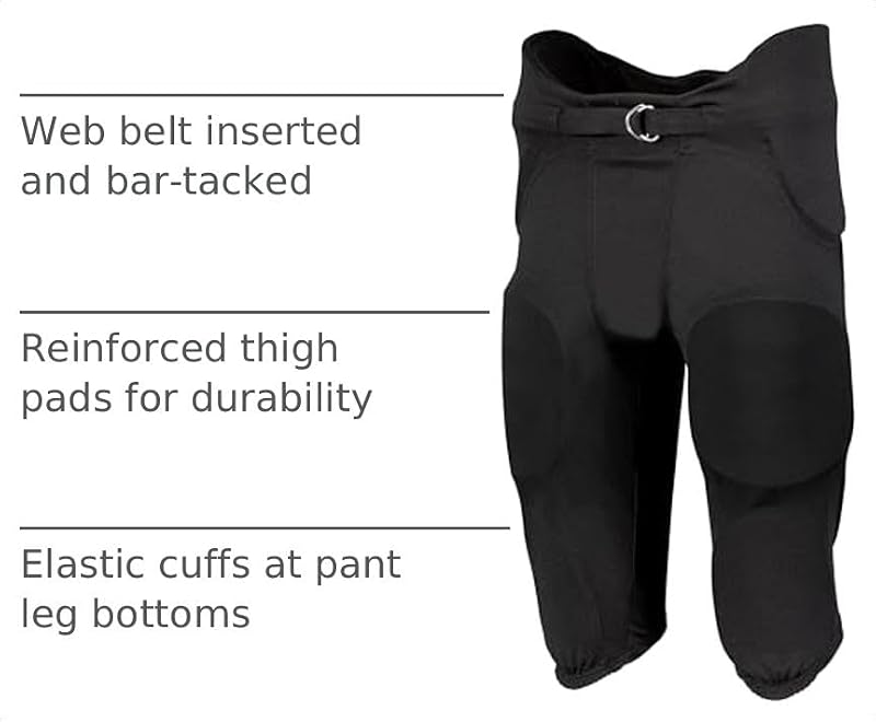 Youth Football Pants with 7-Piece Integrated Pads Large Black