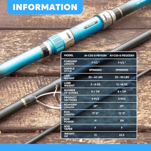 A1FISHER 12'XH Crab Snare Spinning Rod - Saltwater Fishing Equipment, 3-Piece