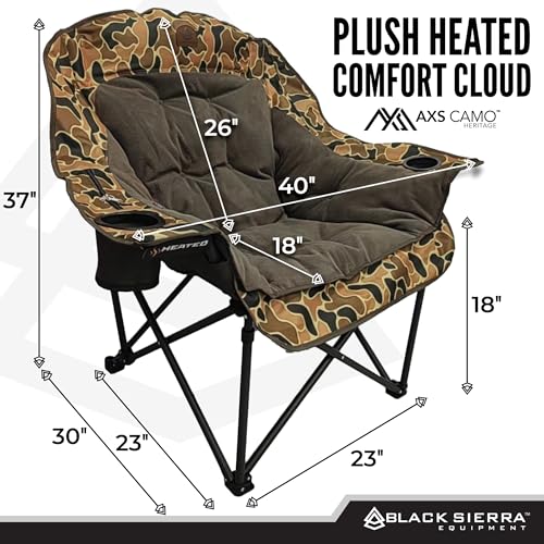 Black Sierra Heated Camping Chair XL Folding Seat with 3‑Level Heat & Battery Pack