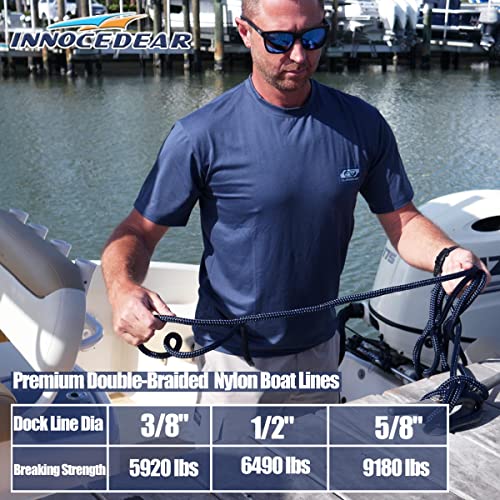 2 Pack Navy Blue Dock Lines - 35 Ft, Double Braided Nylon with Eyelet - 5/8"