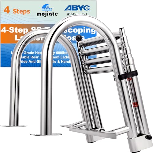 Mojiate M2599 4-Step Stainless Steel Telescoping Dock Ladder - Heavy Duty, Foldable, 600lbs Capacity