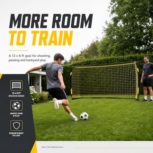 Garvee 12x6FT Yellow Soccer Goal with Foam Padded Posts, Heavy Duty Steel Frame, Portable Outdoor Training