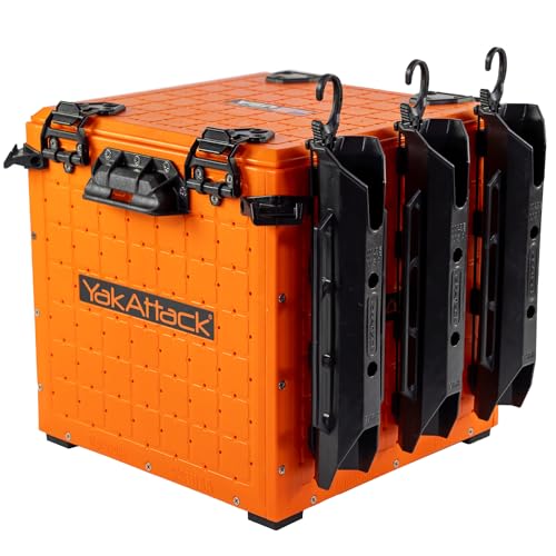 Kayak Storage Crate with 3 Rod Holders - Orange 13x13x13, Fully Riggable Marine Tackle Box