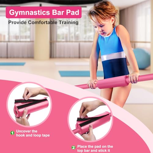 Pink Adjustable Kids Gymnastics Bar for Home, Foldable & Stable Training Equipment