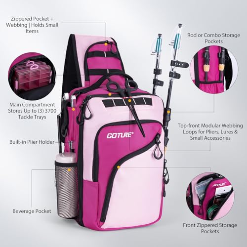 Goture Pink Crossbody Tackle Bag with 3x 3600 Trays & 1680D Durable Fabric