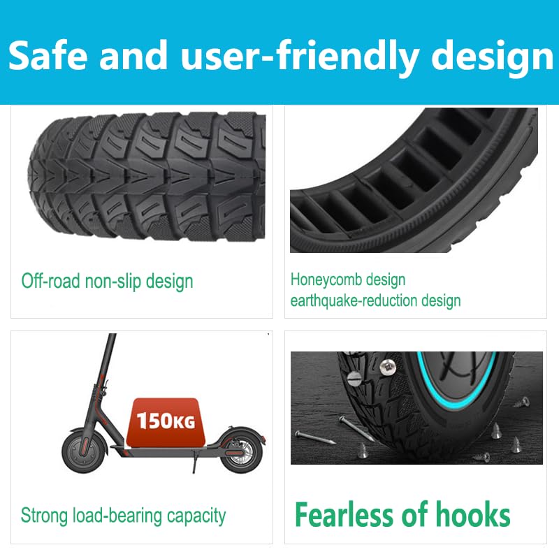 TOCBEUU 2-Pack Black Solid Tires for E-Scooters 10x2.75/10x2.70-6.5, Compatible with Hover-1, Hiboy, Emove, Dualtron, Speedway, Kugoo G-Booster
