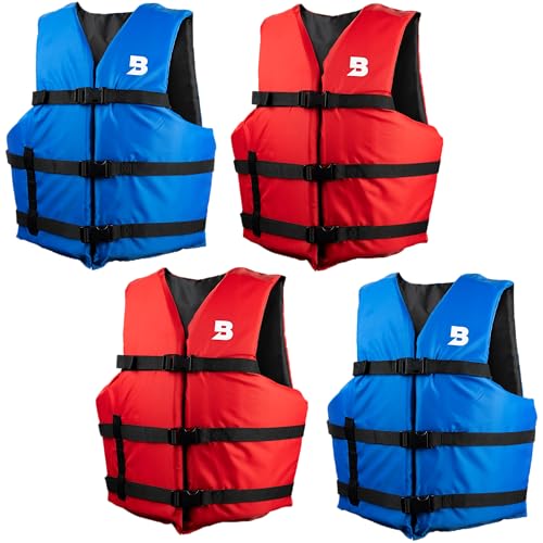 Adult Universal Life Jacket - Red & Cobalt Blue 4 Pack, USCG Approved Type 3