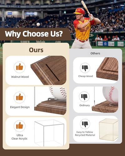 Baseball Display Case with Walnut Wood Base Acrylic Holder for Autographed Balls - Walnut Variation