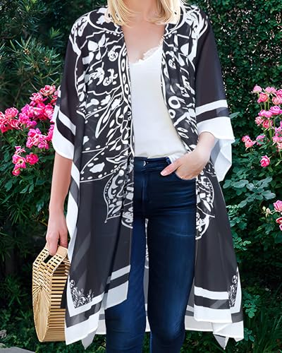 Women's Kimono Swim Coverup Cardigan - Black 3X-Large Beach Wrap