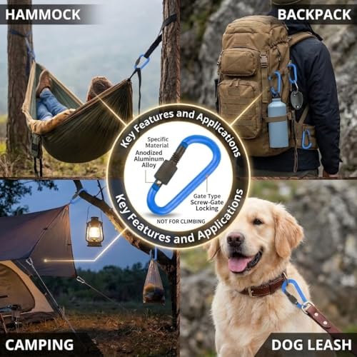Multicolored Aluminum D Ring Key Rings Clips Locking Carabiner - Black and Orange