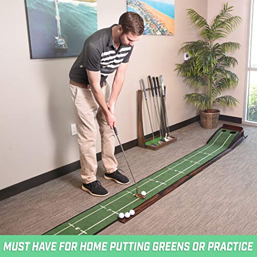 Brown Wooden Golf Putter Stand - Indoor Display Rack Holds 6 Clubs for Home & Office