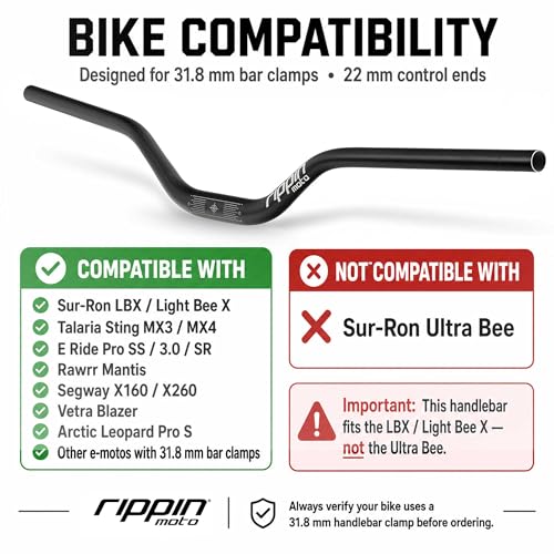 Rippin Moto Rise3 E-Moto Handlebars - 3" Rise x 770mm Wide, Green Polished - Compatible with Sur-Ron, Talaria, and More