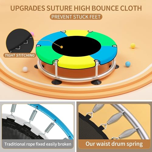 Kids Indoor Outdoor Trampoline with Basketball Hoop - Adjustable Light Blue & Green