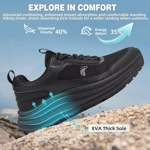 OrthoComfoot Women's Orthopedic Trail Running Shoes Black W1-7 Arch Support for Plantar Fasciitis