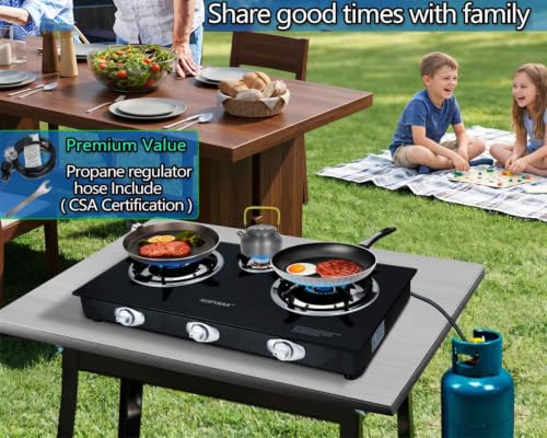 3 Burner Propane Gas Stove with Auto Ignition, 34,500 BTU Outdoor Camping Stove