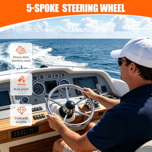Silver 15.5 Inch Boat Steering Wheel with 5-Spoke Stainless Steel Design - Universal Fit
