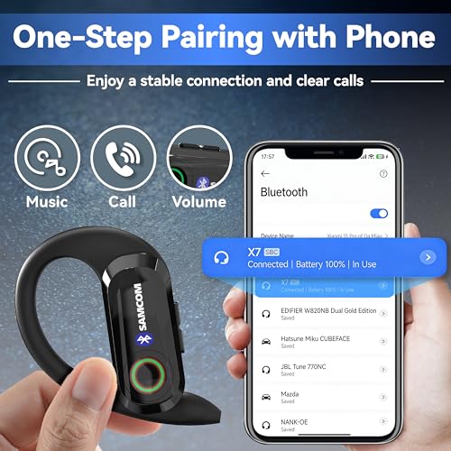 SAMCOM X7 6-Pack Bluetooth Headsets for Walkie Talkies, 2 Pin K Plug, Business Communication