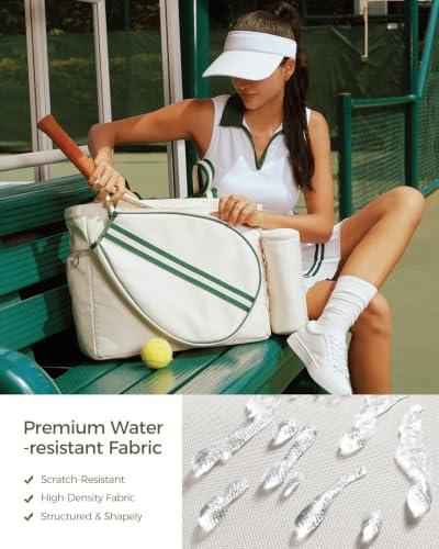 Beige-Green Tennis Tote Bag with Shoe Compartment & Wet Pocket - Movker