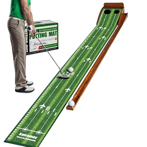 Kalramay Indoor Golf Putting Green Mat - Brown & Green, Automatic Ball Return, Real Green Speed, Easy Assembly, Perfect for Office & Home Practice