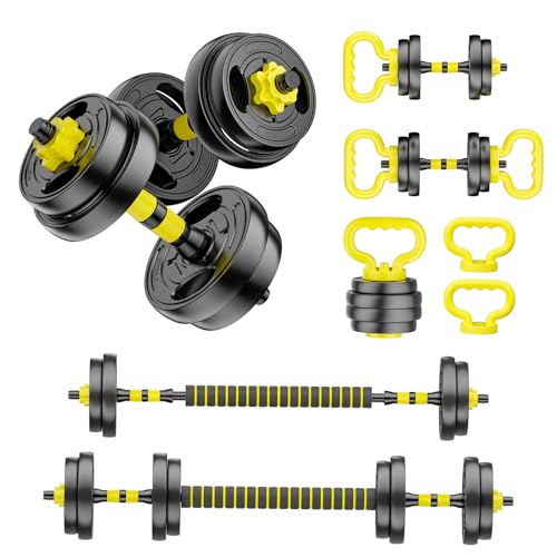 Yellow 30lb Adjustable Dumbbell Set 4-in-1 Home Gym Fitness Equipment
