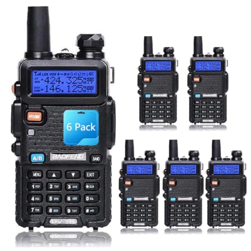 Baofeng UV-5R Dual Band Ham Radio 6 Pack with 5W 1800mAh Batteries