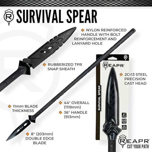 Reapr Survival Spear with Sheath - Fixed Blade Throwing Tool for Camping & Hunting