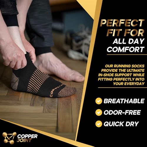 CopperJoint Short Cushioned Socks for Men and Women 3 Pairs - Large X-Large Black and Tan