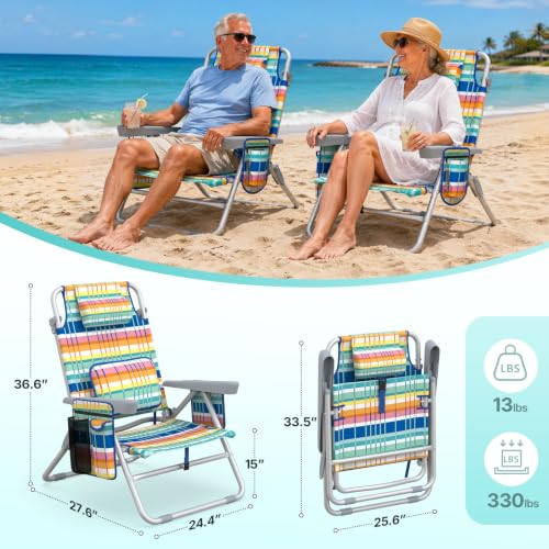 HOPERAN 15.7-Inch Tall Backpack Beach Chair with 5 Recline Positions - Iridescent