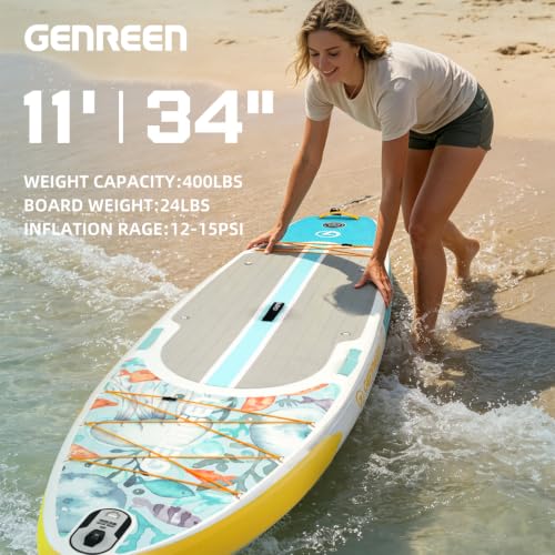 GENREEN 10'6" Inflatable Stand Up Paddle Board Blue Jellyfish - Beginner & Stable