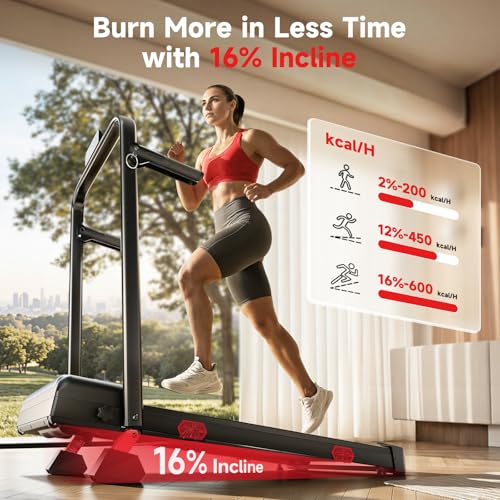 Black Foldable Incline Walking Pad Treadmill with Handles - 16% Max Incline, 6.2 MPH