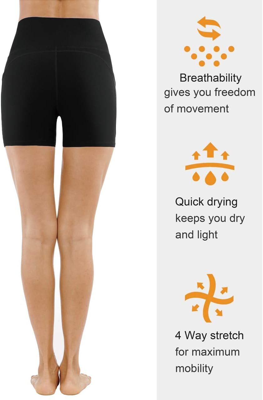 The Gym People High Waist Yoga Shorts - Tummy Control Fitness Shorts with Deep Pockets | Women's Athletic Wear