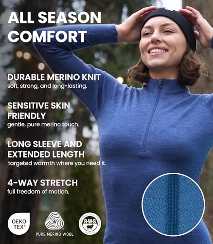 Merino.tech Women's Medium Black 100% Merino Wool Quarter Zip Sweater & Thermal Socks Set