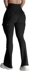 Wavar Women's Flare Leggings - High Waisted Butt Lifting Cargo Pants with Pockets | Tummy Control