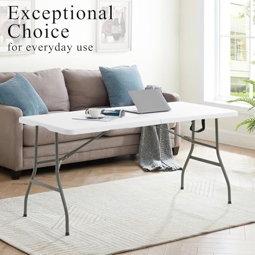 JALANCY 5FT White Folding Plastic Camping Table Set of 2 Portable Outdoor Tables